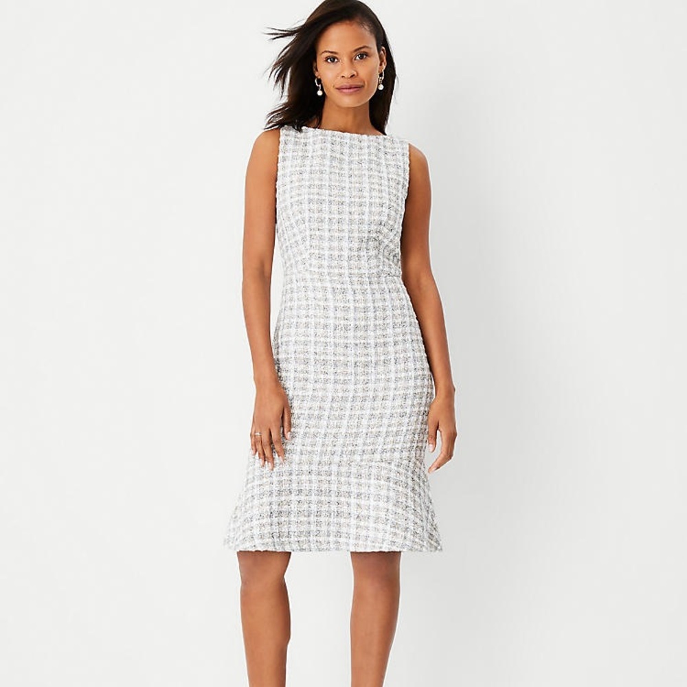 Ann Taylor Petite Tweed Flounce Sheath Dress